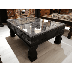 Antique Indian Old Door Brass Work Solid Wood Coffee Table C12 Antique Indian Old Door Brass Work Solid Wood Coffee Table C12