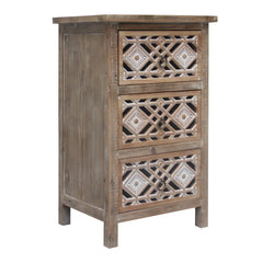 Indian Hand Carved  3-Drawer Solid Wood Bedside Table 13 Indian Hand Carved  3-Drawer Solid Wood Bedside Table 13
