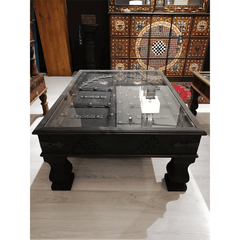 Antique Indian Old Door Brass Work Solid Wood Coffee Table C12 Antique Indian Old Door Brass Work Solid Wood Coffee Table C12