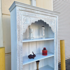 Indian Hand Carved Mehrab Solid Hard Wood White Wash Bookshelf 96x38x240Cm Indian Hand Carved Mehrab Solid Hard Wood White Wash Bookshelf 96x38x240Cm