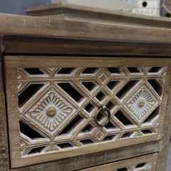 Indian Hand Carved  3-Drawer Solid Wood Bedside Table 13 Indian Hand Carved  3-Drawer Solid Wood Bedside Table 13
