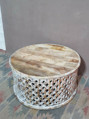 Bristol Indian Solid Wood Hand Carved Round Coffee Table White 80x80x40 cm Bristol Indian Solid Wood Hand Carved Round Coffee Table White 80x80x40 cm