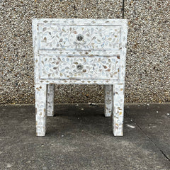 Mother Of Pearl Inlay White Floral Pattern Bedside Table With Drawers Mother Of Pearl Inlay White Floral Pattern Bedside Table With Drawers
