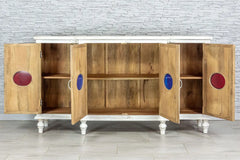 Carved Oasis Hand Carved Mango Wood Sideboard With Colored Glasses Carved Oasis Hand Carved Mango Wood Sideboard With Colored Glasses