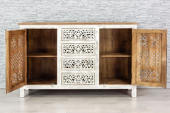 Urban Loft Handmade Solid Mango Wood Carved Sideboard in All White Urban Loft Handmade Solid Mango Wood Carved Sideboard in All White
