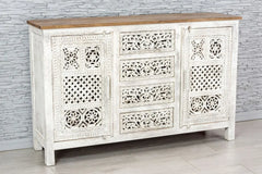 Urban Loft Handmade Solid Mango Wood Carved Sideboard in All White Urban Loft Handmade Solid Mango Wood Carved Sideboard in All White