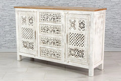 Urban Loft Handmade Solid Mango Wood Carved Sideboard in All White Urban Loft Handmade Solid Mango Wood Carved Sideboard in All White