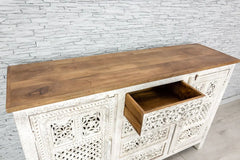 Urban Loft Handmade Solid Mango Wood Carved Sideboard in All White Urban Loft Handmade Solid Mango Wood Carved Sideboard in All White