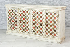 Handmade Indian Furniture Embossed Brass Sideboard with Multicolor Tiles Handmade Indian Furniture Embossed Brass Sideboard with Multicolor Tiles