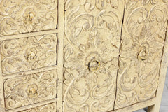 Urban Loft Handmade Solid Mango Wood Carved Sideboard Distresses White Urban Loft Handmade Solid Mango Wood Carved Sideboard Distresses White
