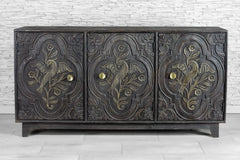 Urban Loft Handmade Solid Mango Wood Carved 3 Doors Sideboard in Black Urban Loft Handmade Solid Mango Wood Carved 3 Doors Sideboard in Black