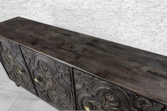 Urban Loft Handmade Solid Mango Wood Carved 3 Doors Sideboard in Black Urban Loft Handmade Solid Mango Wood Carved 3 Doors Sideboard in Black