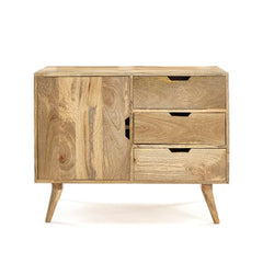 Gfine Sideboard with single door and three drawers made of solid mango wood 81x40x71cm Gfine Sideboard with single door and three drawers made of solid mango wood 81x40x71cm