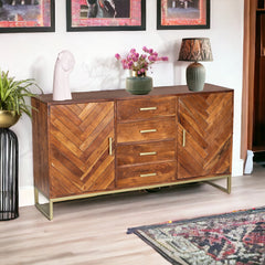 Kraft Bazaar Bruno Sideboard Teak Finish 150x40x83Cm Kraft Bazaar Bruno Sideboard Teak Finish 150x40x83Cm