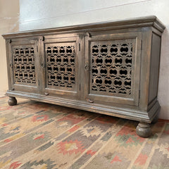 Handcrafted Carved Indian Furniture Handmade Solid Wood Grey Sideboard Jali door 184x46x96Cm Handcrafted Carved Indian Furniture Handmade Solid Wood Grey Sideboard Jali door 184x46x96Cm
