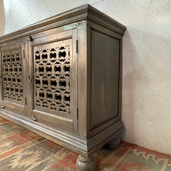 Handcrafted Carved Indian Furniture Handmade Solid Wood Grey Sideboard Jali door 184x46x96Cm Handcrafted Carved Indian Furniture Handmade Solid Wood Grey Sideboard Jali door 184x46x96Cm