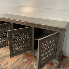 Handcrafted Carved Indian Furniture Handmade Solid Wood Grey Sideboard Jali door 184x46x96Cm Handcrafted Carved Indian Furniture Handmade Solid Wood Grey Sideboard Jali door 184x46x96Cm