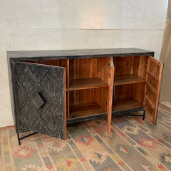 Handmade Indian Furniture Solid Hard Wood 3 Doors Sideboard in Black Handmade Indian Furniture Solid Hard Wood 3 Doors Sideboard in Black