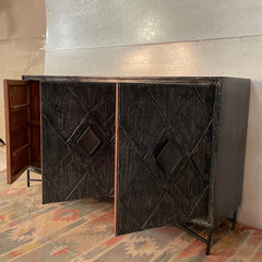 Handmade Indian Furniture Solid Hard Wood 3 Doors Sideboard in Black Handmade Indian Furniture Solid Hard Wood 3 Doors Sideboard in Black