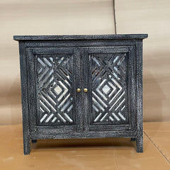 Handcrafted Indian Furniture Carved Solid Hard Wood 2 Mirror Doors Cabinet Black 81x31x75cm Handcrafted Indian Furniture Carved Solid Hard Wood 2 Mirror Doors Cabinet Black 81x31x75cm