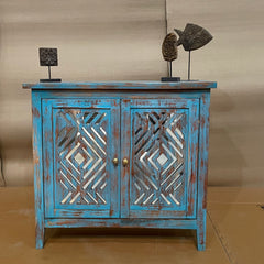 Handcrafted Indian Furniture Carved Solid Hard Wood 2 Mirror Doors Cabinet Blue Handcrafted Indian Furniture Carved Solid Hard Wood 2 Mirror Doors Cabinet Blue
