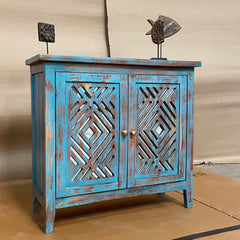 Handcrafted Indian Furniture Carved Solid Hard Wood 2 Mirror Doors Cabinet Blue Handcrafted Indian Furniture Carved Solid Hard Wood 2 Mirror Doors Cabinet Blue