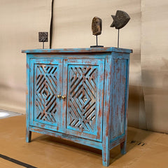 Handcrafted Indian Furniture Carved Solid Hard Wood 2 Mirror Doors Cabinet Blue Handcrafted Indian Furniture Carved Solid Hard Wood 2 Mirror Doors Cabinet Blue