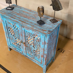 Handcrafted Indian Furniture Carved Solid Hard Wood 2 Mirror Doors Cabinet Blue Handcrafted Indian Furniture Carved Solid Hard Wood 2 Mirror Doors Cabinet Blue