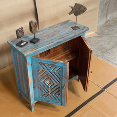 Handcrafted Indian Furniture Carved Solid Hard Wood 2 Mirror Doors Cabinet Blue Handcrafted Indian Furniture Carved Solid Hard Wood 2 Mirror Doors Cabinet Blue