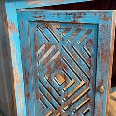 Handcrafted Indian Furniture Carved Solid Hard Wood 2 Mirror Doors Cabinet Blue Handcrafted Indian Furniture Carved Solid Hard Wood 2 Mirror Doors Cabinet Blue