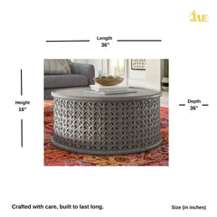Bristol Hand Carved Indian Solid Wood Round Coffee Table With Jali (Grey) Bristol Hand Carved Indian Solid Wood Round Coffee Table With Jali (Grey)