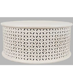 Bristol Hand Carved Indian Solid Wood Round Coffee Table (White) Bristol Hand Carved Indian Solid Wood Round Coffee Table (White)