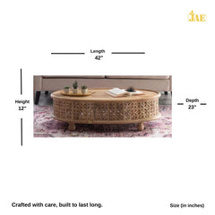 Bristol Hand Carved Indian Solid Wood Round Coffee Table (Natural) Bristol Hand Carved Indian Solid Wood Round Coffee Table (Natural)