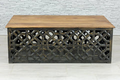 Urban Loft Handmade Solid Mango Wood Jali Carving Coffee Table With Natural Top Urban Loft Handmade Solid Mango Wood Jali Carving Coffee Table With Natural Top