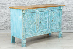 Urban Loft Handmade Solid Mango Wood Carved Sideboard in Rustic Blue Urban Loft Handmade Solid Mango Wood Carved Sideboard in Rustic Blue