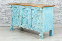 Urban Loft Handmade Solid Mango Wood Carved Sideboard in Rustic Blue Urban Loft Handmade Solid Mango Wood Carved Sideboard in Rustic Blue