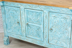 Urban Loft Handmade Solid Mango Wood Carved Sideboard in Rustic Blue Urban Loft Handmade Solid Mango Wood Carved Sideboard in Rustic Blue