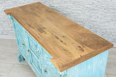 Urban Loft Handmade Solid Mango Wood Carved Sideboard in Rustic Blue Urban Loft Handmade Solid Mango Wood Carved Sideboard in Rustic Blue