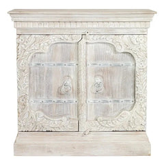 Urban Loft Old Door Handmade Solid Mango Wood Carved Sideboard in White Urban Loft Old Door Handmade Solid Mango Wood Carved Sideboard in White