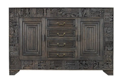 Urban Loft Handmade Solid Mango Wood Carved Sideboard in Black Urban Loft Handmade Solid Mango Wood Carved Sideboard in Black