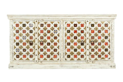 Handmade Indian Furniture Embossed Brass Sideboard with Multicolor Tiles Handmade Indian Furniture Embossed Brass Sideboard with Multicolor Tiles