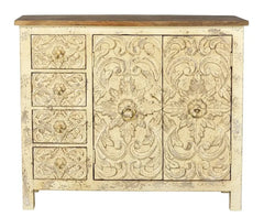 Urban Loft Handmade Solid Mango Wood Carved Sideboard Distresses White Urban Loft Handmade Solid Mango Wood Carved Sideboard Distresses White