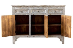 Carved Oasis Hand Carved Mango Wood Carved 3 Doors 3 Drawers Sideboard Distressed Carved Oasis Hand Carved Mango Wood Carved 3 Doors 3 Drawers Sideboard Distressed