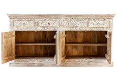 Carved Oasis Hand Carved Mango Wood 4 Doors 4 Drawers Sideboard Distressed Carved Oasis Hand Carved Mango Wood 4 Doors 4 Drawers Sideboard Distressed