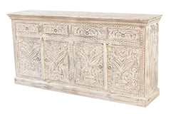 Carved Oasis Hand Carved Mango Wood 4 Doors 4 Drawers Sideboard Distressed Carved Oasis Hand Carved Mango Wood 4 Doors 4 Drawers Sideboard Distressed