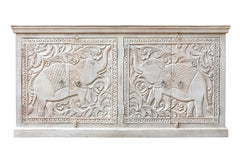 Carved Oasis Hand Carved Mango Wood Carved 4 Door Sideboard in Whitewash Carved Oasis Hand Carved Mango Wood Carved 4 Door Sideboard in Whitewash