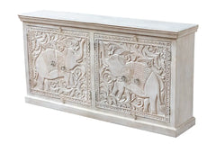 Carved Oasis Hand Carved Mango Wood Carved 4 Door Sideboard in Whitewash Carved Oasis Hand Carved Mango Wood Carved 4 Door Sideboard in Whitewash