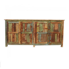 Rainbow Reclaimed wood Carved large Sideboard with 4 doors and 1 shelf 180x40x90cm Rainbow Reclaimed wood Carved large Sideboard with 4 doors and 1 shelf 180x40x90cm