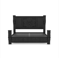 Indian Hand Carved Solid Pillar design with heavy carved bedhead Black 118 Indian Hand Carved Solid Pillar design with heavy carved bedhead Black 118