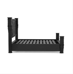 Indian Hand Carved Solid Pillar design with heavy carved bedhead Black 118 Indian Hand Carved Solid Pillar design with heavy carved bedhead Black 118